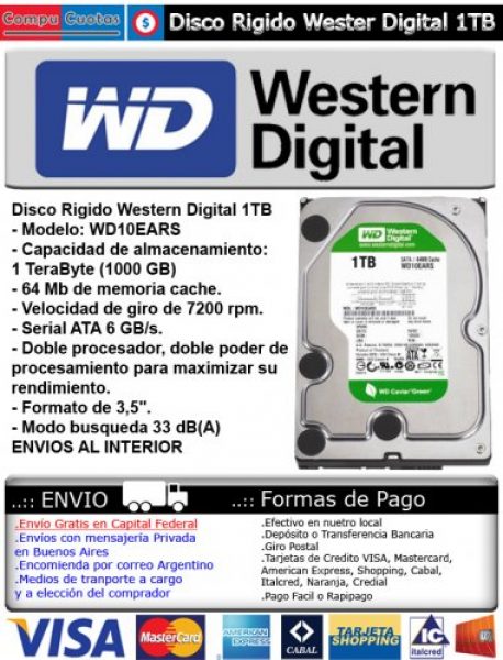 Disco Rigido Western Digital 1tb Sata 64