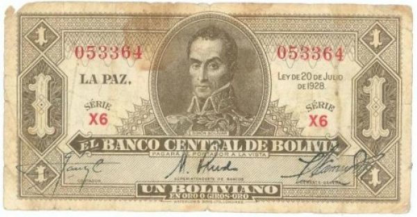 Billete Bolivia - A&ntilde;o 1928