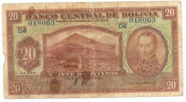 Billete Bolivia -A&ntilde;o 1928 - 20B