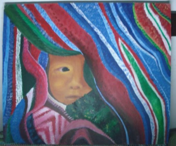 Cuadro - 40x48cm - Ni&ntilde;o Kolla tras las..