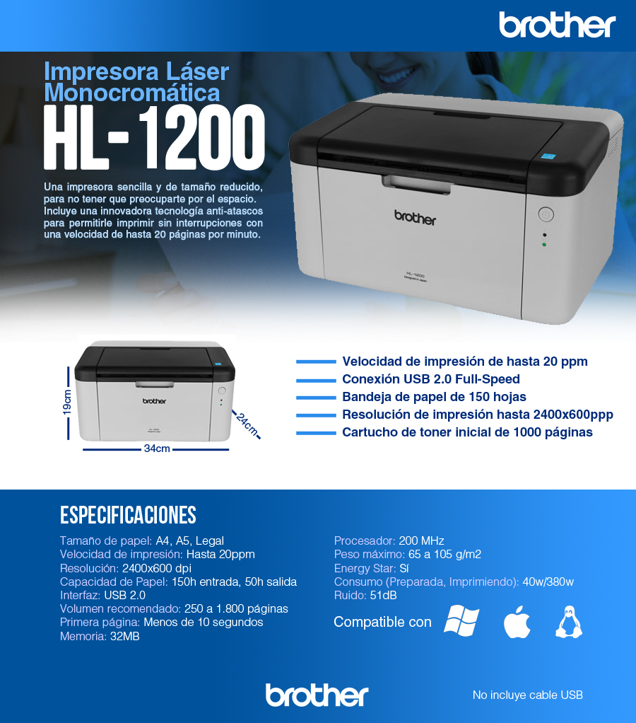 Impresora Laser Brother HL-1200 en Tandil - Región 20