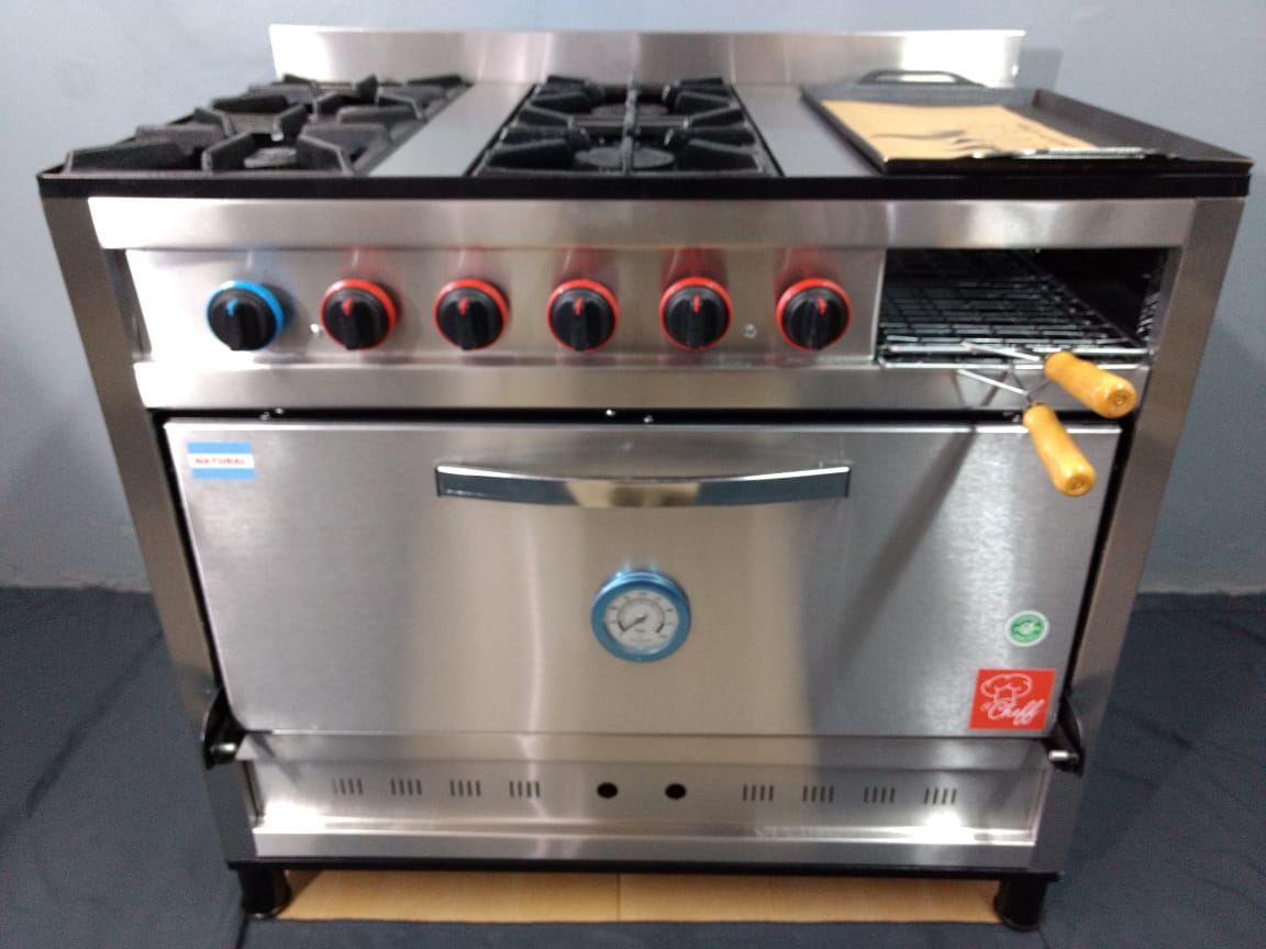 COCINA MORELLI INDUSTRIAL BASIC CHEFF 1100 / 6 HORNALLAS / REJAS FUNDICION  – REFRIVAN