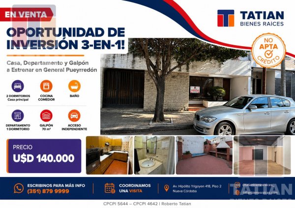 Casa en venta | 4 ambientes | General Pueyrredon | Cordoba