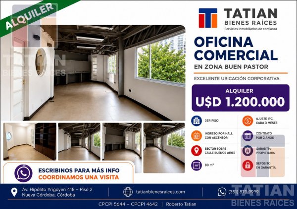 Oficina en alquiler | 1 ambientes | Nueva Cordoba | Cordoba