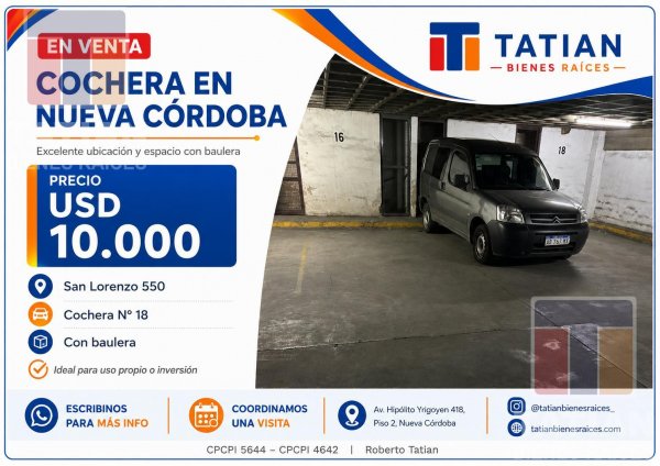 Cochera en venta | Nueva Cordoba | Cordoba